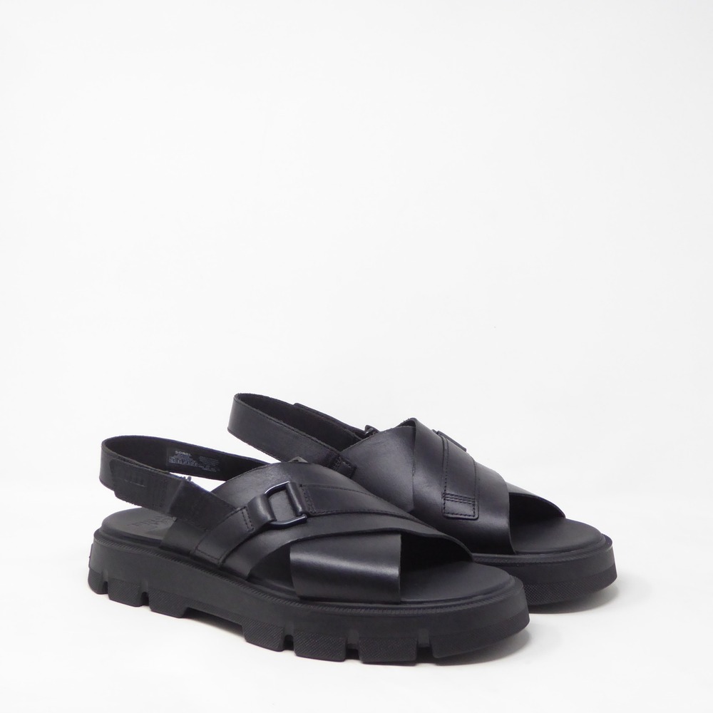 NEW Sorel Womens Rein CB Crisscross Sandals Platform Black Leather Lug Sole 10.5